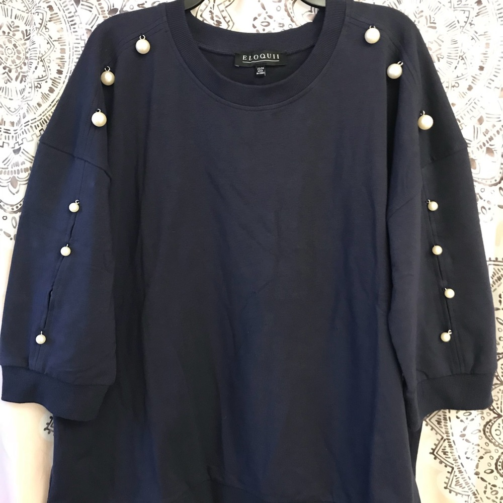 Cute navy sweater with pearl sleeves